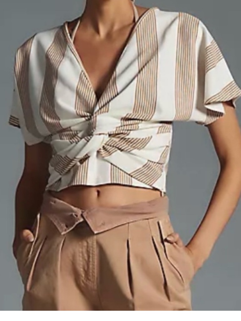 Bishop + Young Twist-Front Top Size S Sand Stripes Tan Beige